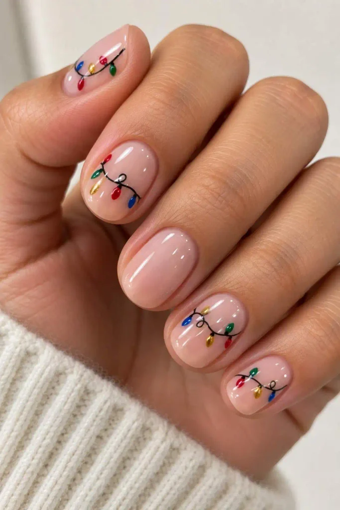 Christmas Lights Short Nail Art