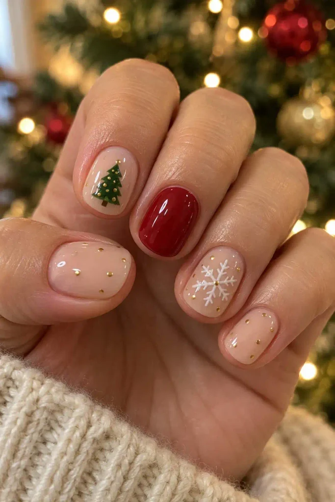 Christmas Tree Short Nail Art