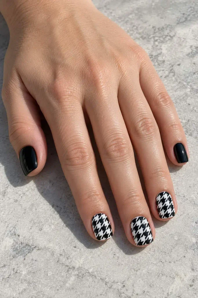 Classic Black and White Houndstooth Nails