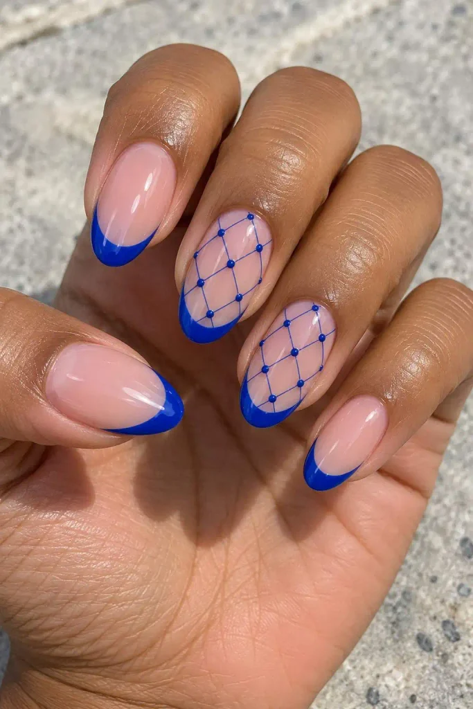 Cobalt Blue Quilted French Tip Nails