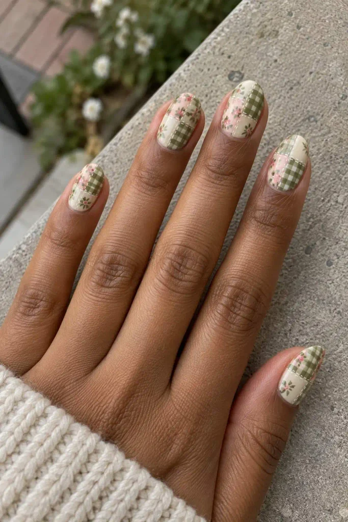 Cottagecore Floral Patchwork Quilt Nails