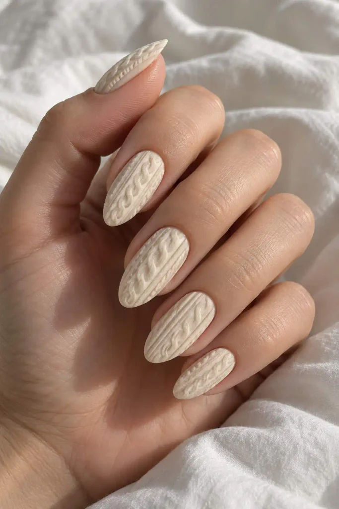 Cream Almond Sweater Nails