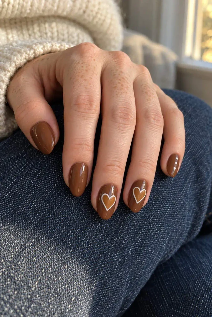 Cute Gingerbread Cookie Heart Nails
