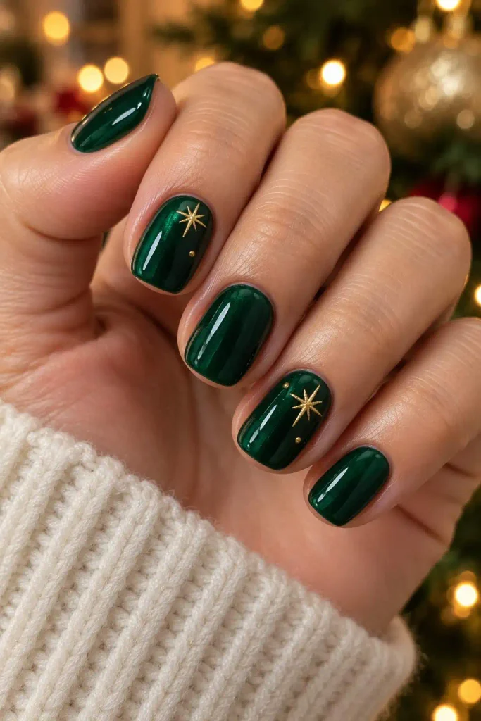 Emerald Green Short Christmas Nails