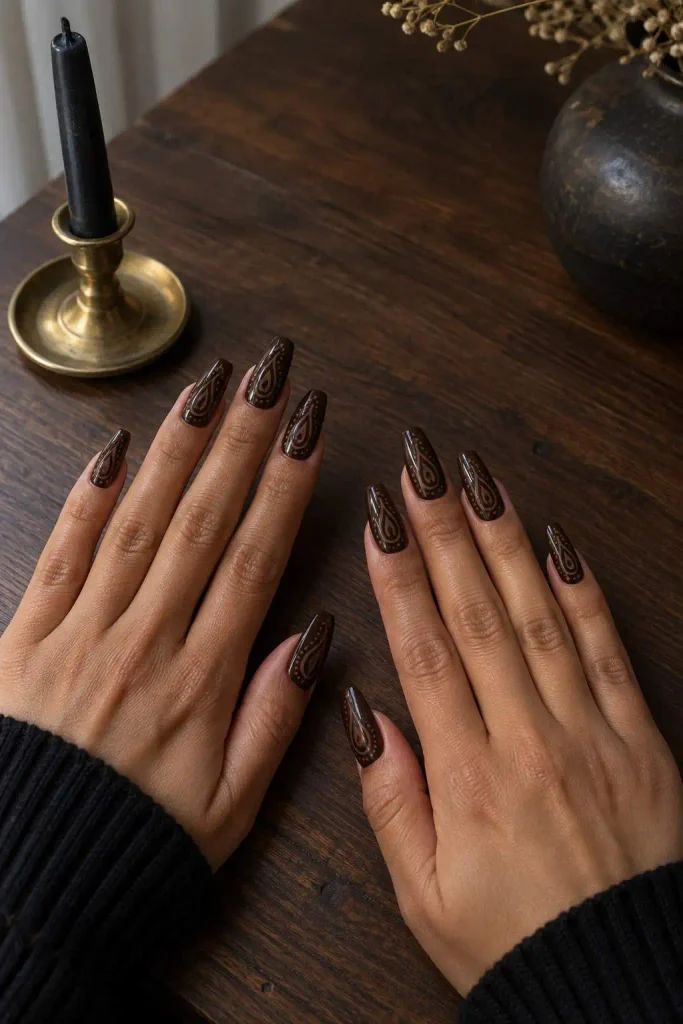 Espresso Paisley Teardrop Bandana Nails