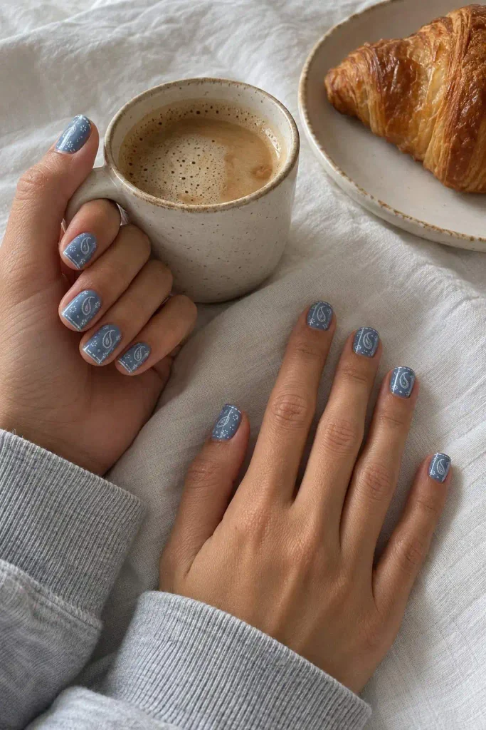 Faded Denim Blue Bandana Nails