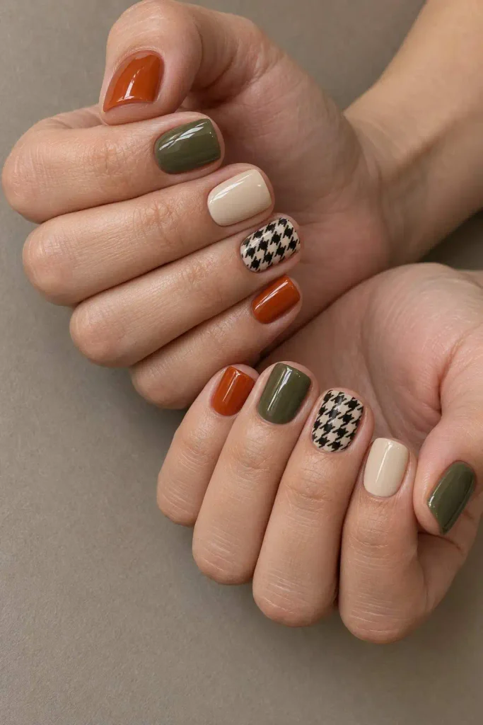 Fall Houndstooth Short Square Nails