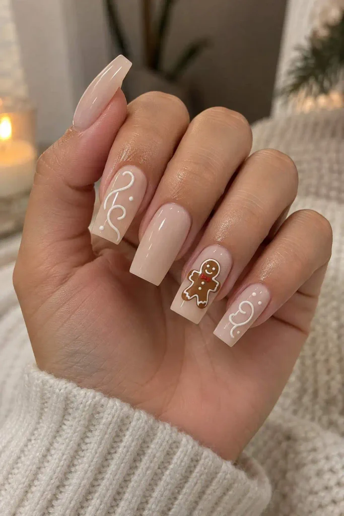 Gingerbread Acrylic Nails Long Square