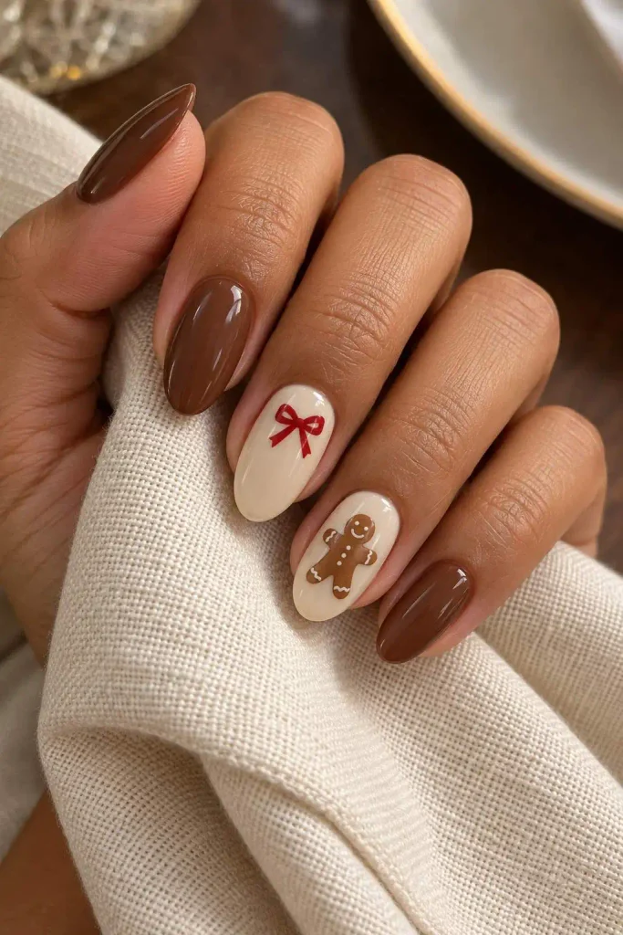 Gingerbread Christmas Nails With Bows