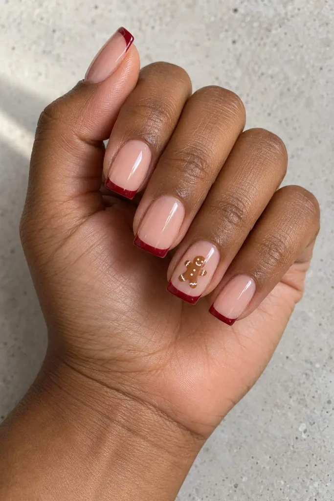 Gingerbread Christmas Red French Tips