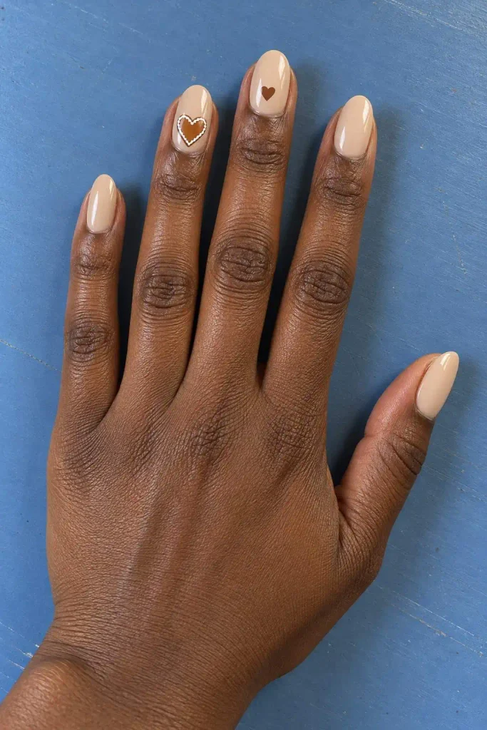 Gingerbread Nail Art With Hearts