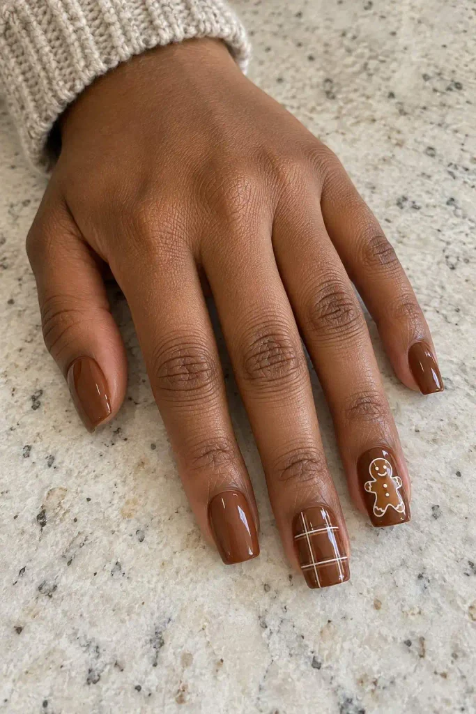 Gingerbread Nails With Christmas Plaid