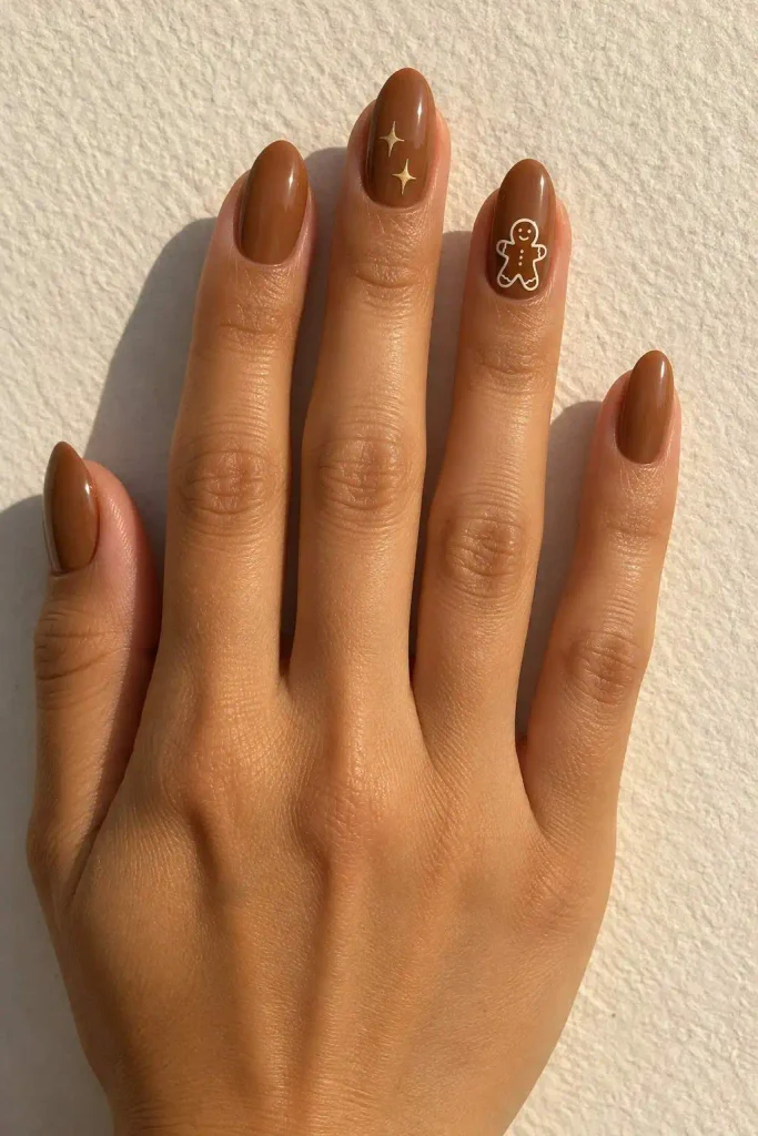 Gingerbread Nails With Gold Details