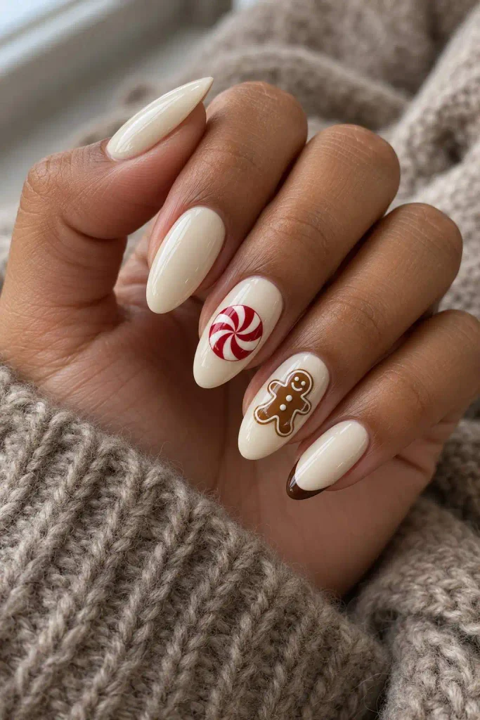 Gingerbread Nails With Peppermint Swirls
