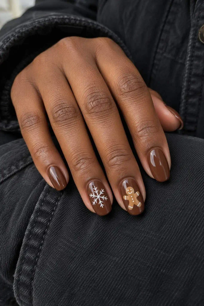 Gingerbread Nails With Snowflake Accents