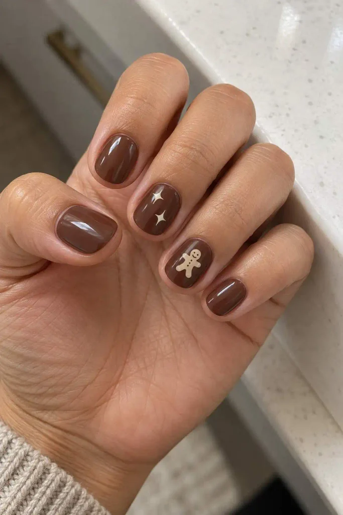 Gingerbread Nails With Tiny Stars
