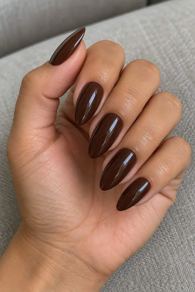 Glossy Dark Chocolate Almond Nails