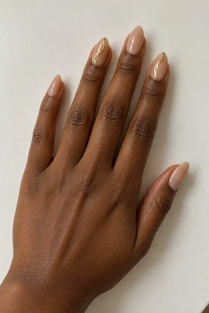 Gold Swirl New Years Almond Nails