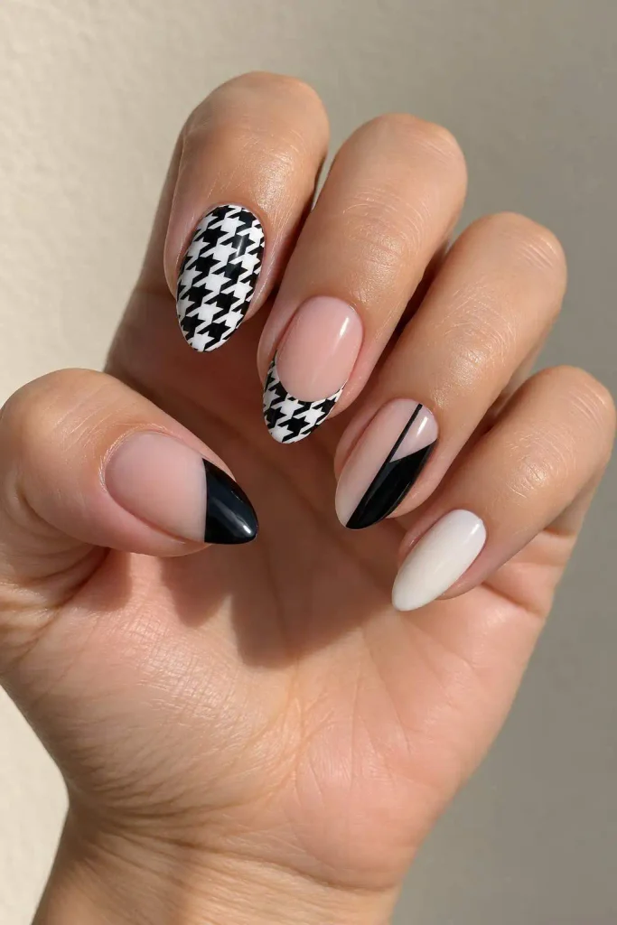 Graphic Houndstooth Nail Design