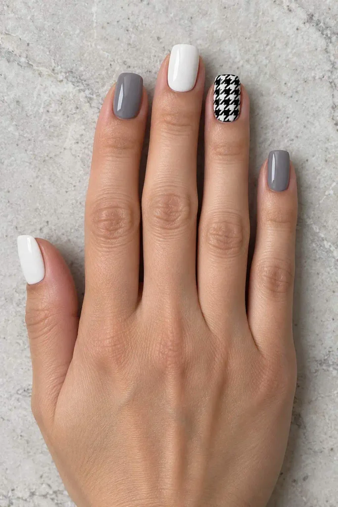 Gray Minimalist Houndstooth Nails