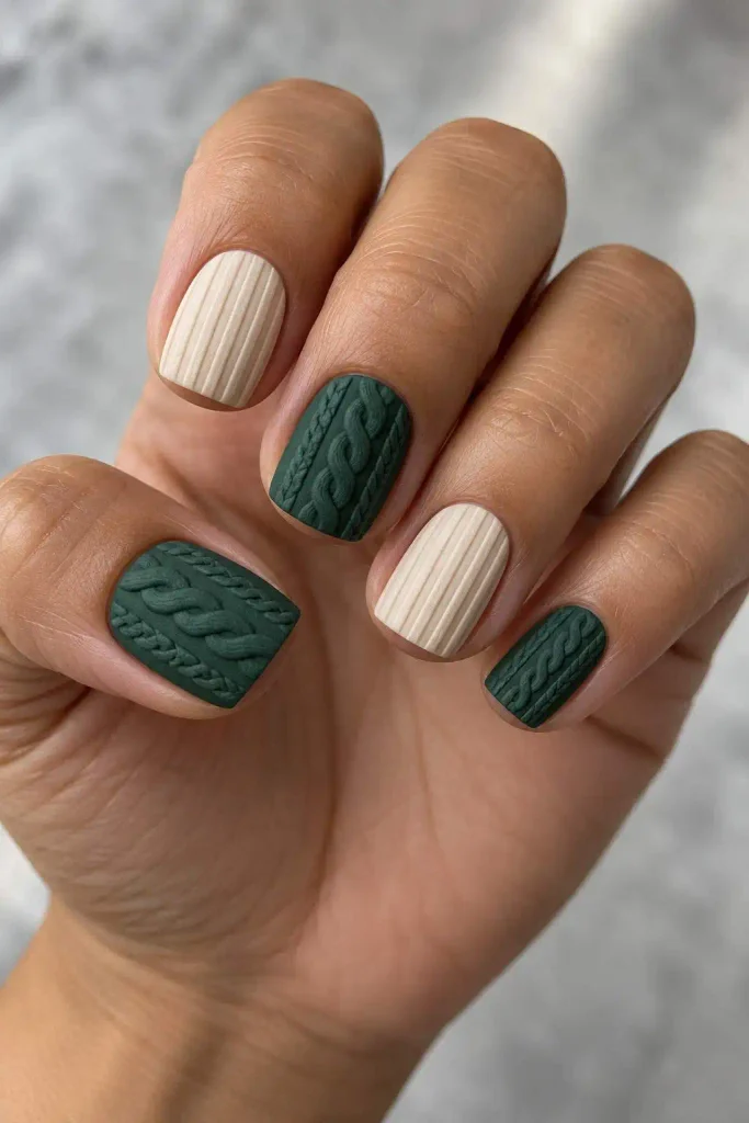 Green Cable Knit Sweater Nails