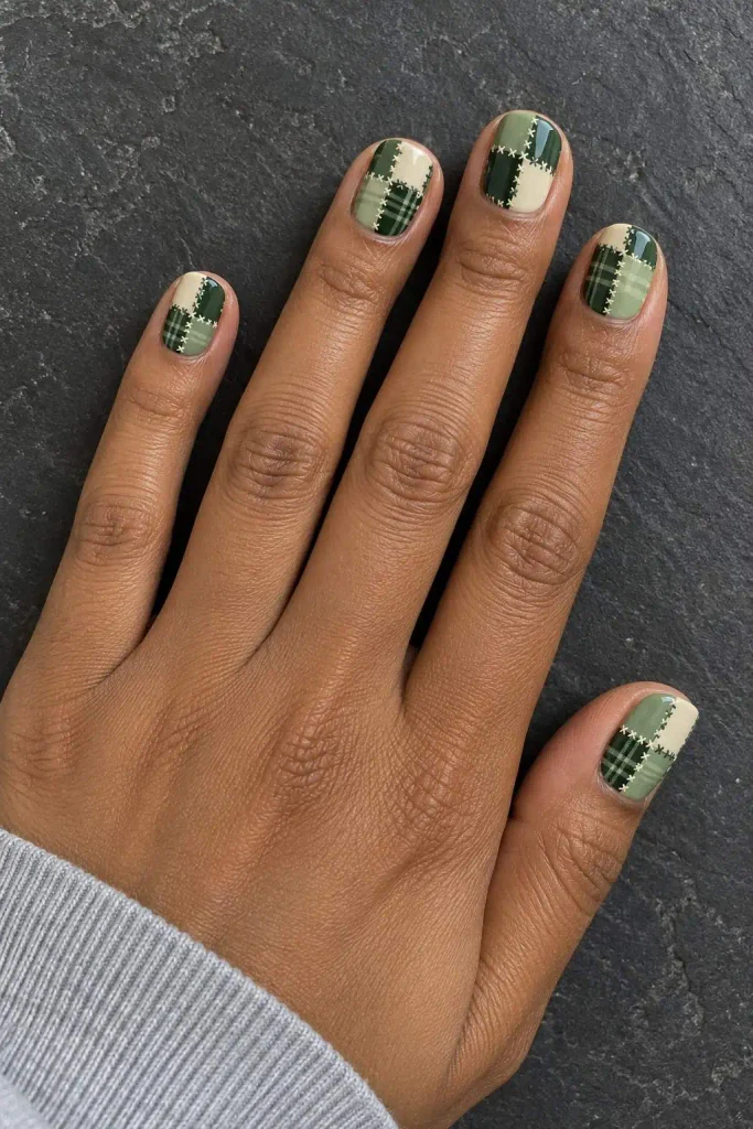 Green Plaid Quilt Pattern Nails