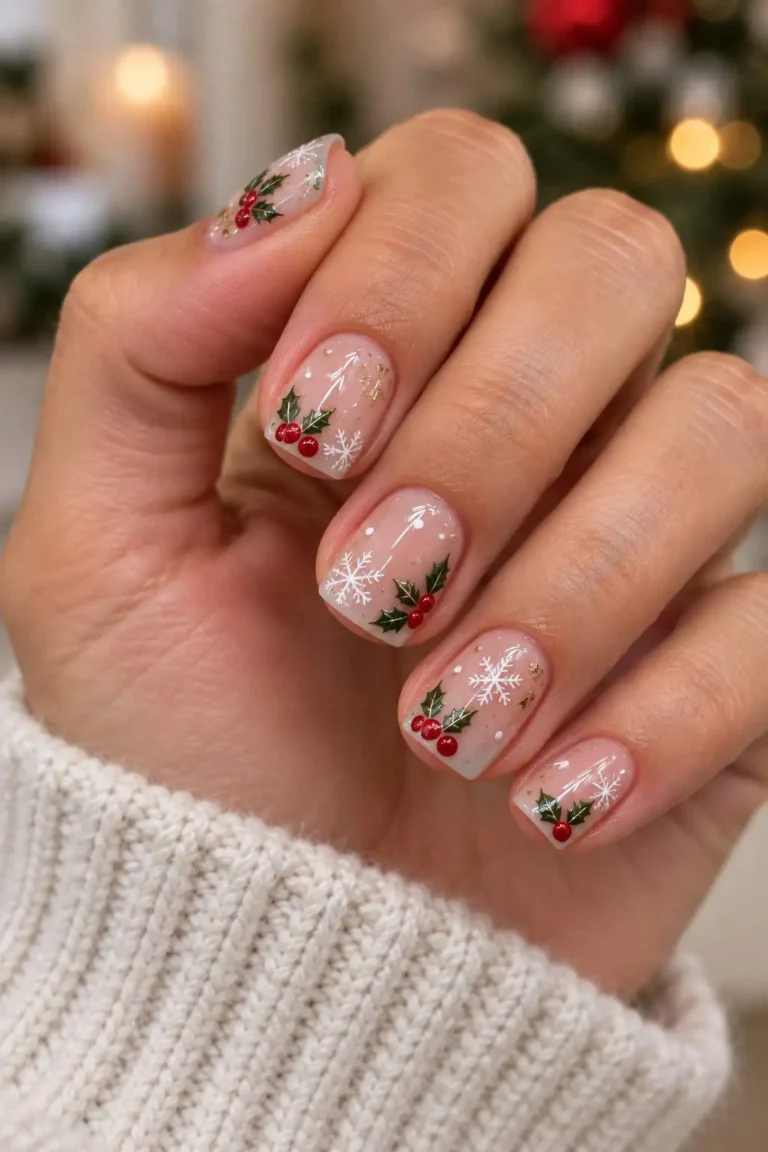 Holly Berry Short Christmas Nails