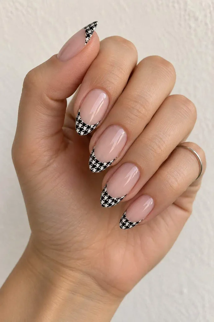 Houndstooth French Tip Almond Nails
