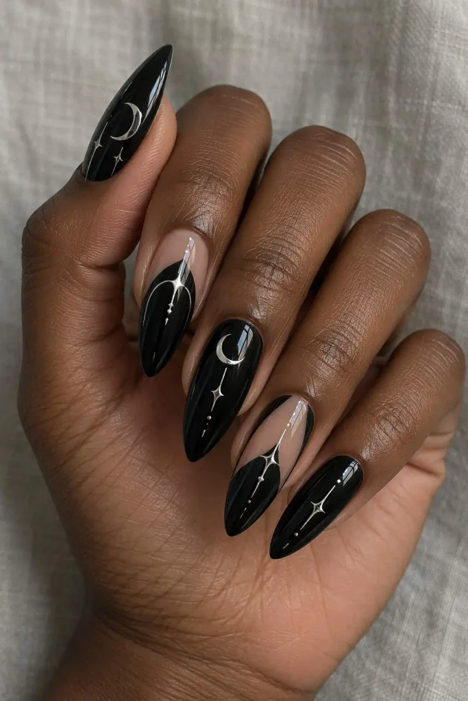 Long Black Gothic Halloween Nails