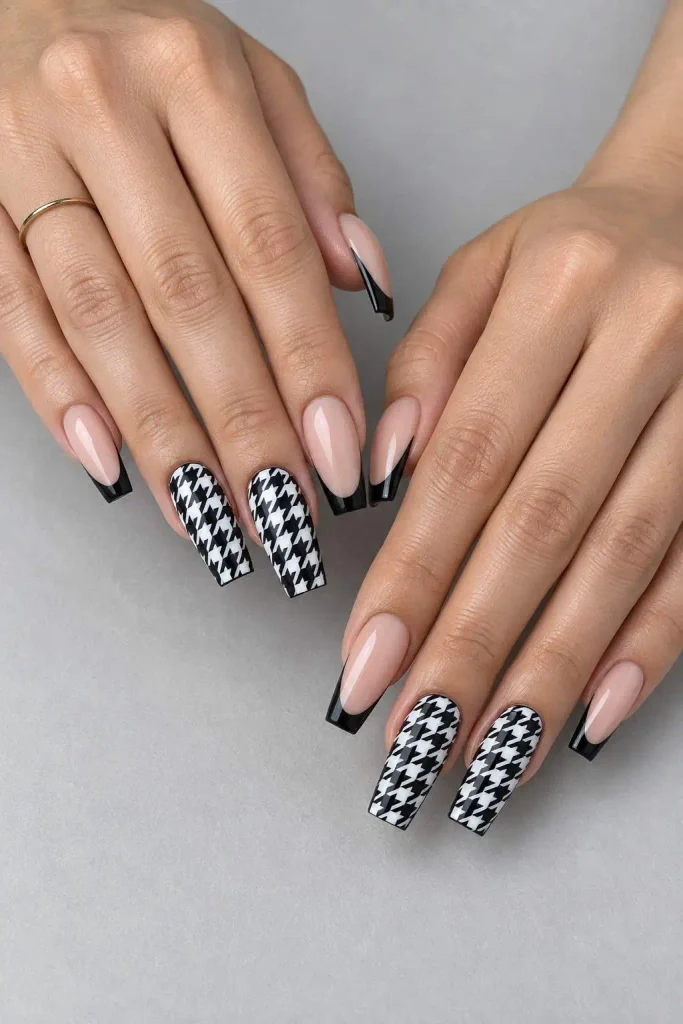 Long Coffin Houndstooth Nails