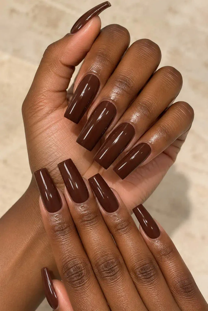 Long Square Chocolate Brown Acrylic Nails