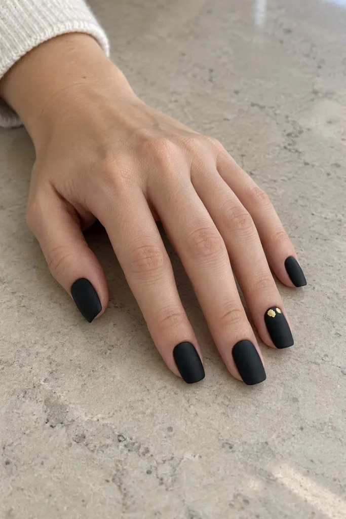 Matte Black Gold Foil Nails