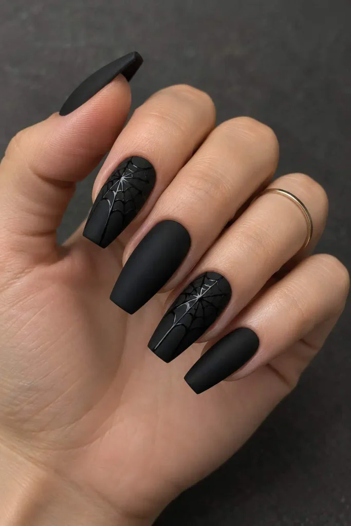 Matte Black Halloween Nails