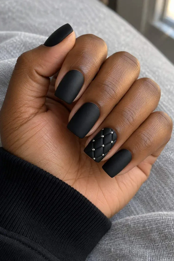 Matte Black Quilted Stud Nails