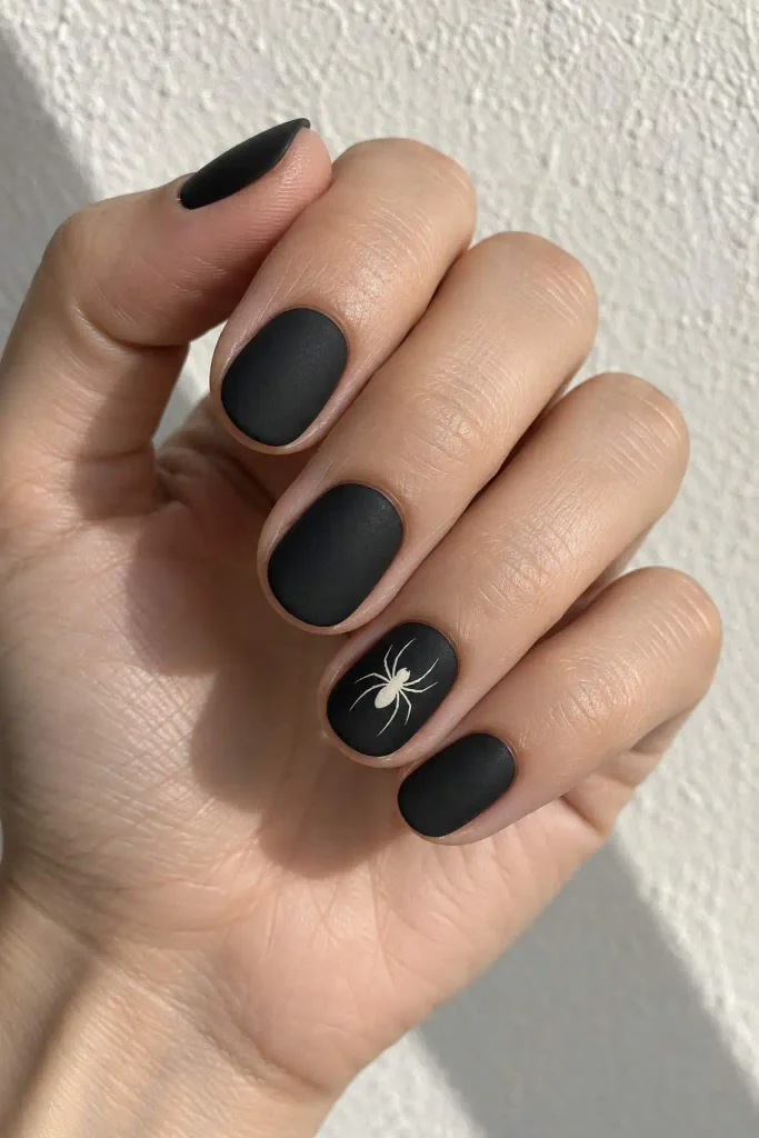 Matte Black Spider Accent Nails