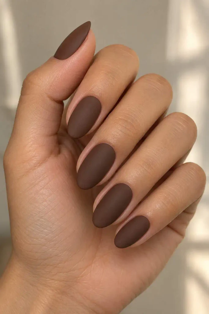 Matte Chocolate Brown Oval Nails