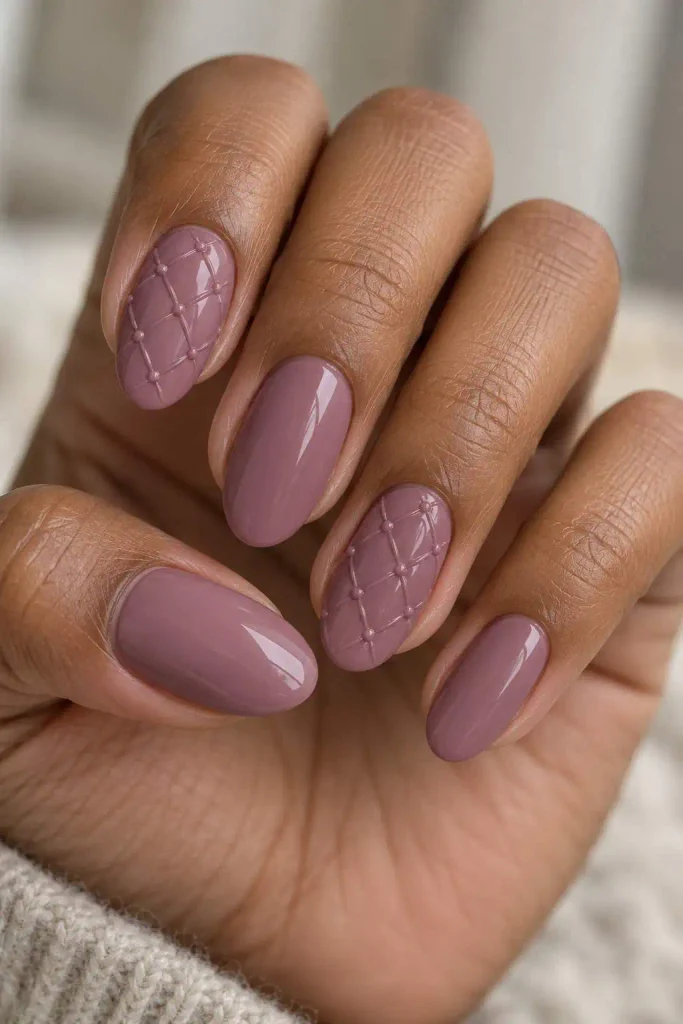 Mauve Embossed Quilted Oval Nails