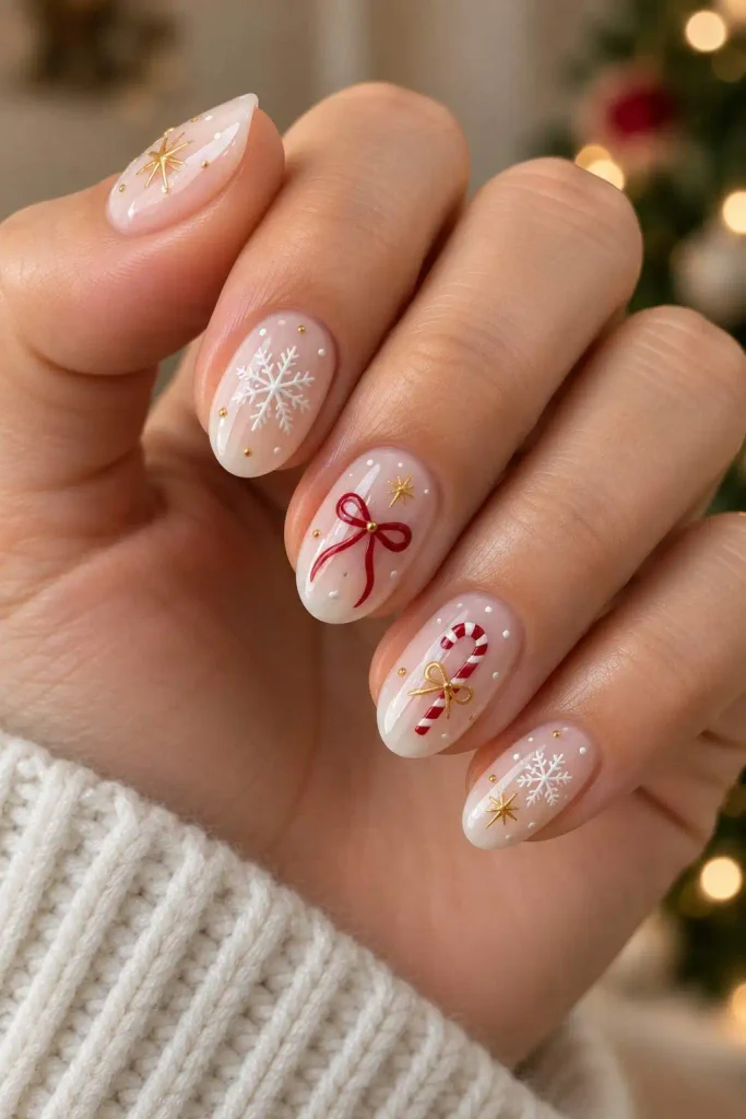 Milky White Short Christmas Nails