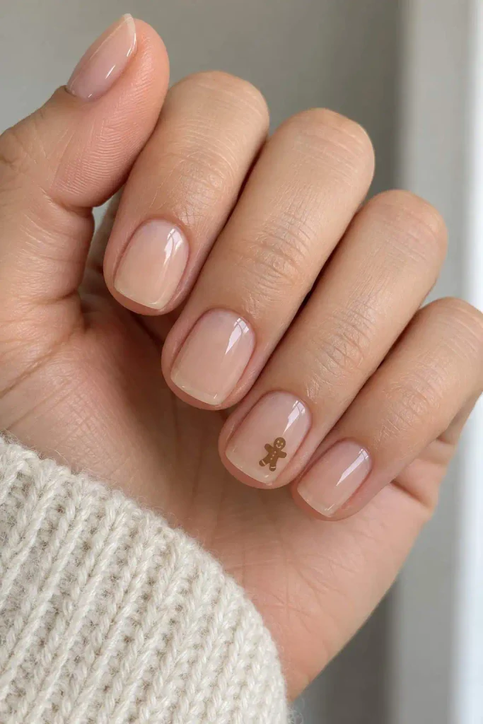 Minimal Gingerbread Christmas Short Nails