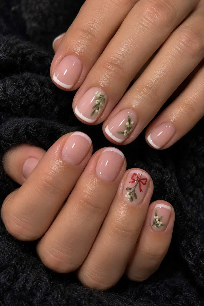 Mistletoe Short Christmas French Nails