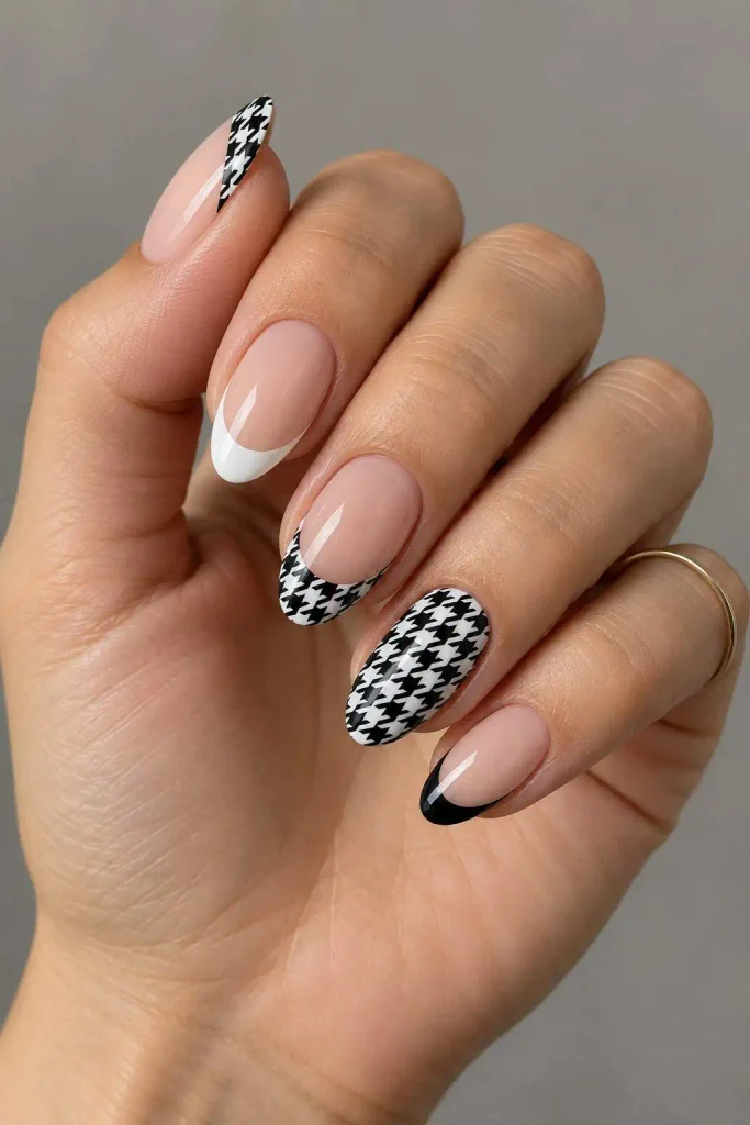 Mixed Houndstooth French Nails