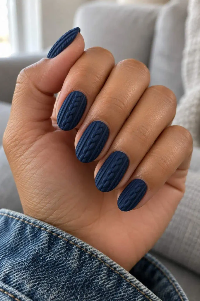 Navy Blue Sweater Nails