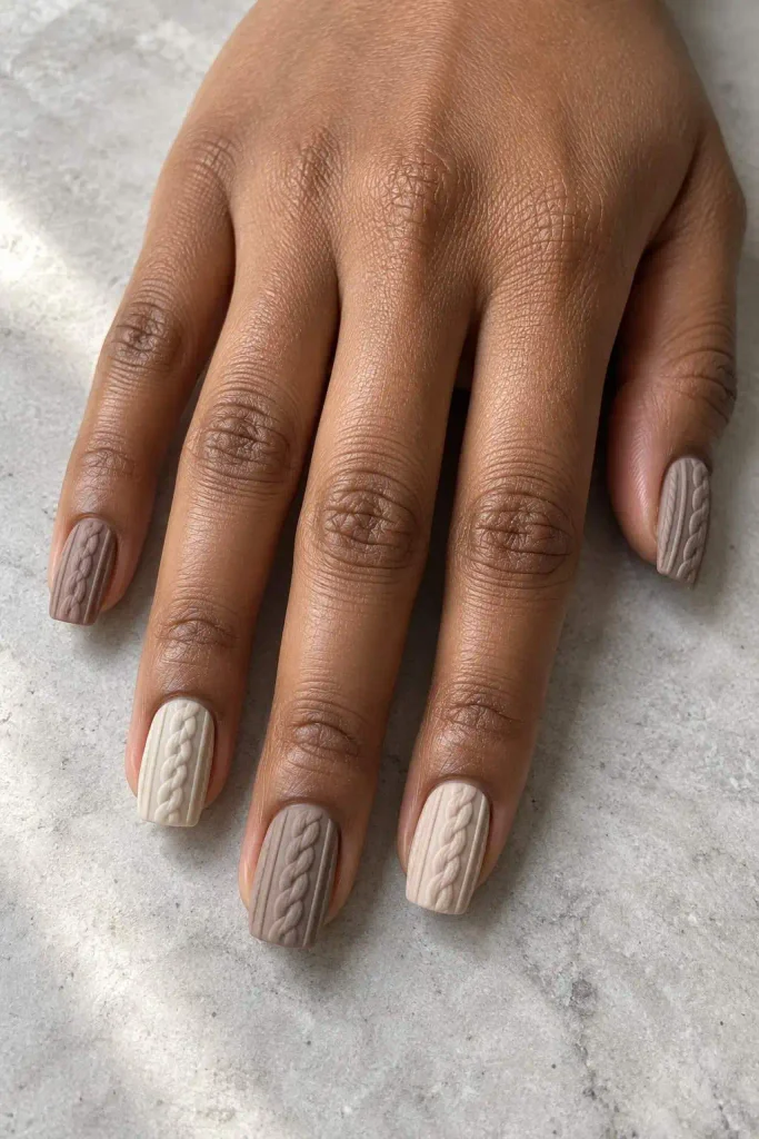Neutral Cable Knit Sweater Nails