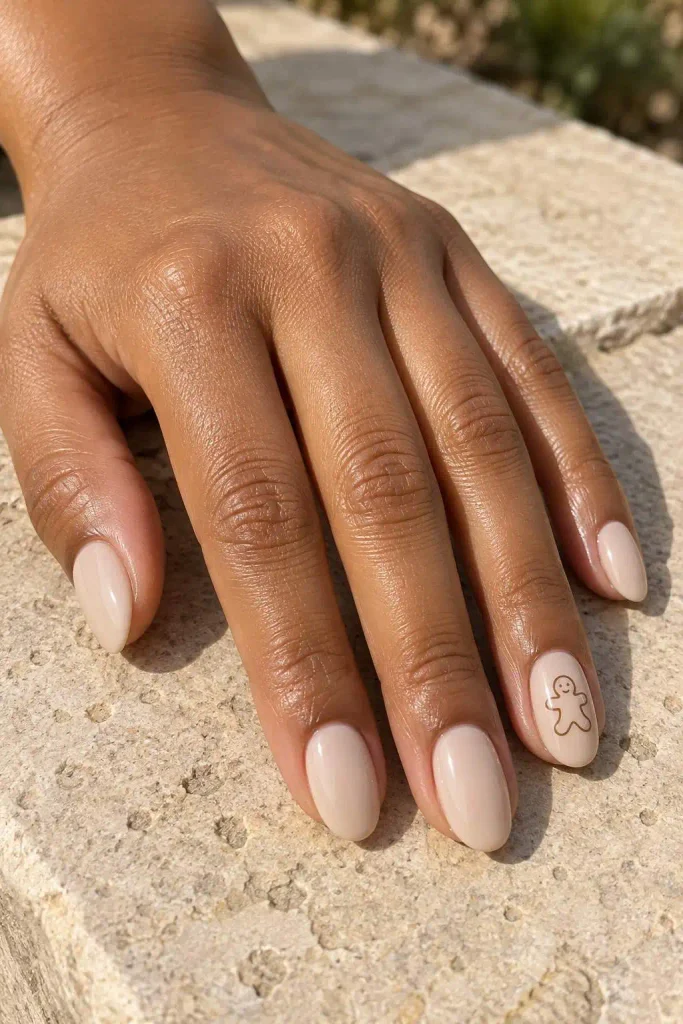 Neutral Gingerbread Winter Nail Ideas