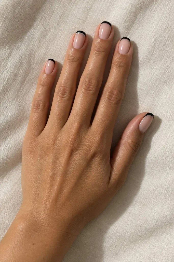 Nude And Black French Nails