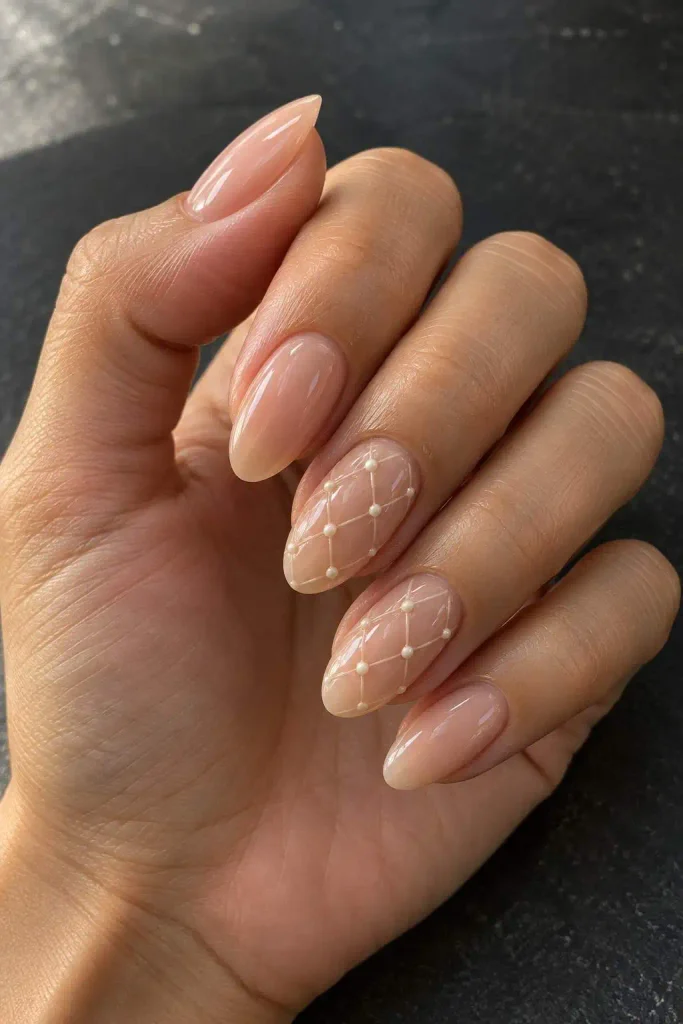 Nude Diamond Quilted Gel Nails