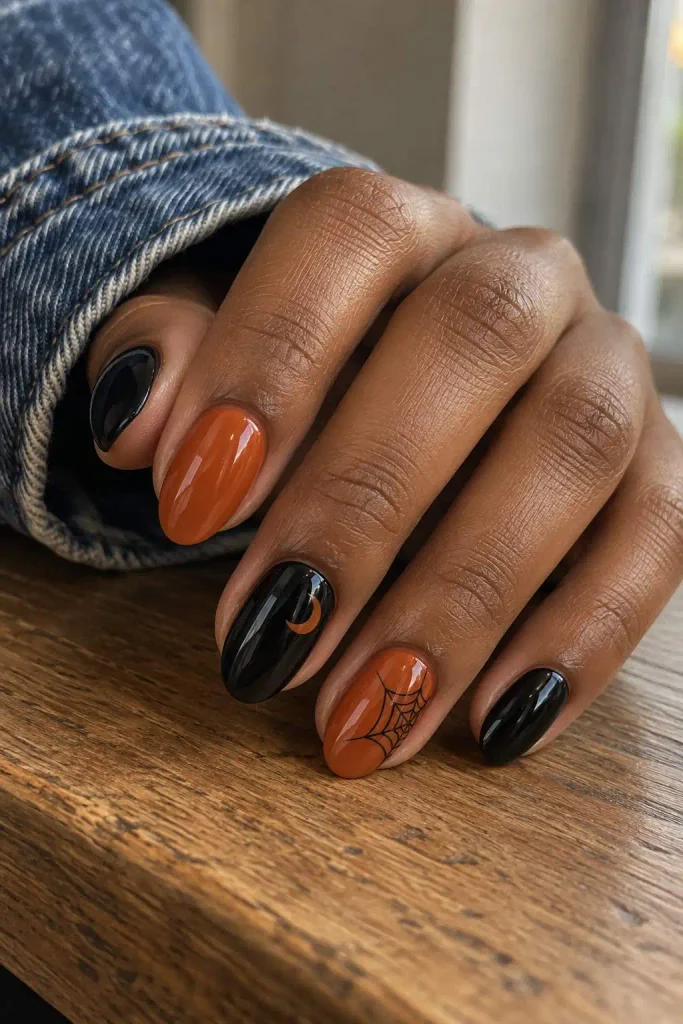 Orange and Black Halloween Nails