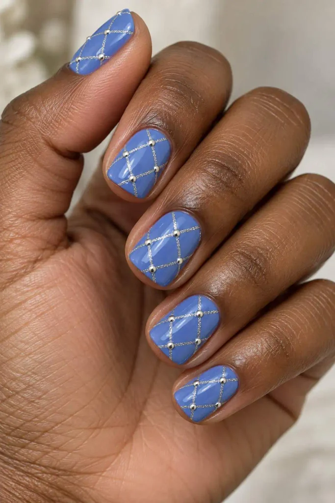 Periwinkle Glitter Quilted Square Nails
