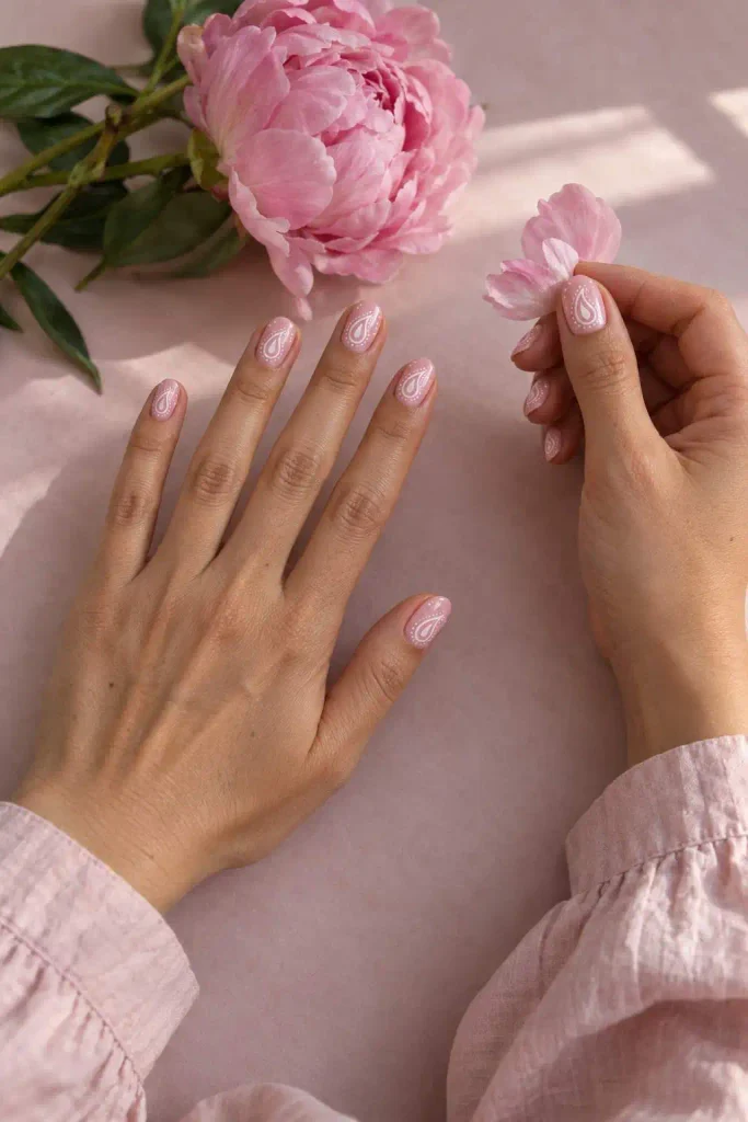 Pink Bandana Paisley Nails