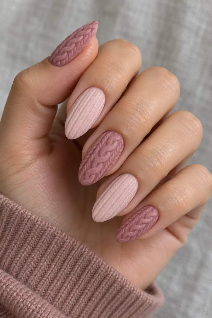 Pink Cable Knit Sweater Nails